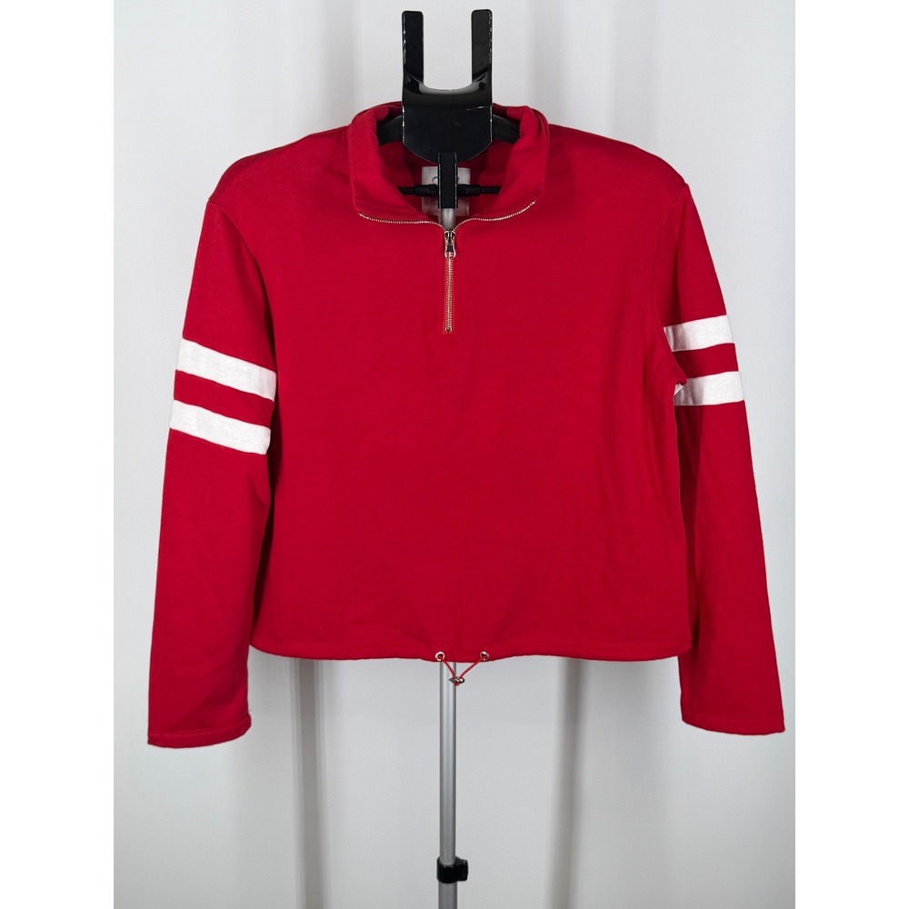 Cali 1850 Los Angeles Womens Red Quarter Zip Cropped Sweatshirt Size M